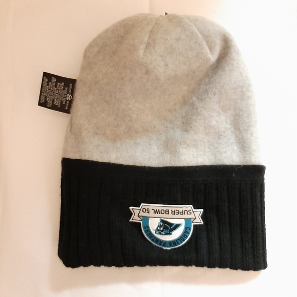NFL Knit Hat Fleece lined Super Bowl 50 Panthers Patch Gray Black - Picture 10 of 12